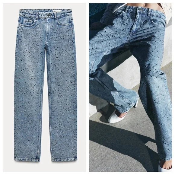 Zara | Jeans | Zara Zw Collection Straight Midwaist Studded